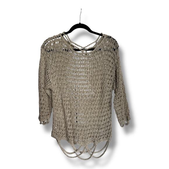 Amano‎ Hand Knit Open Weave Sweater Spain S Natural Beige - Picture 2 of 4